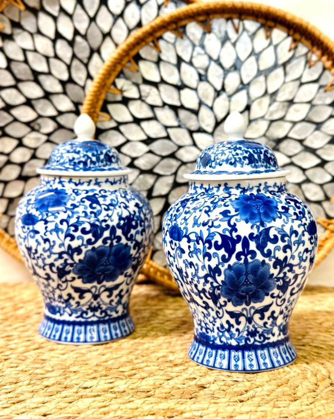 بانکه وارداتی ساخت چین مدل قلم آبی جنس چینی سرامیک ارتفاع ۲۰ قطر دهانه ۷/۵