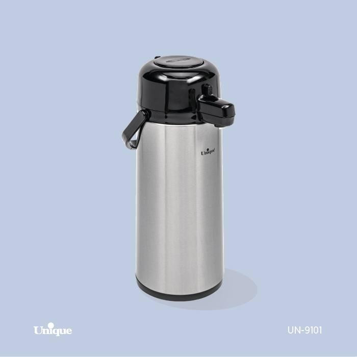فلاسک یونیک اصلی وارداتی ساخت ایران مدل پمپی داخل شیشه حجم 2/5 لیتر نگهداری بالای 8 ساعت