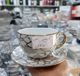 فنجان و نعلبکی ساخت ایران جنس چینی سایز بزرگ قطر فنجان ۱۰ و ارتفاع ۶/۵ سانت