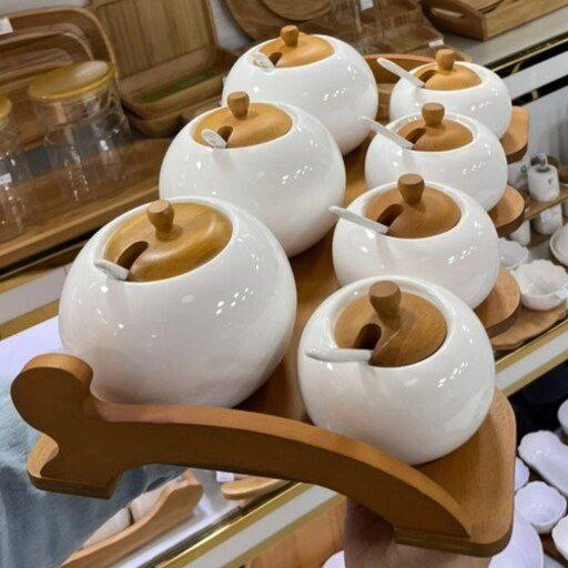 سرویس ادویه پاسماوری ۲۲ پارچه جنس سرامیک درب و استند چوبی