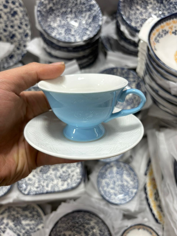 فنجان و نعلبکی قهوه خوری وارداتی ساخت چین جنس سرامیک و چینی ست ۶ نفره