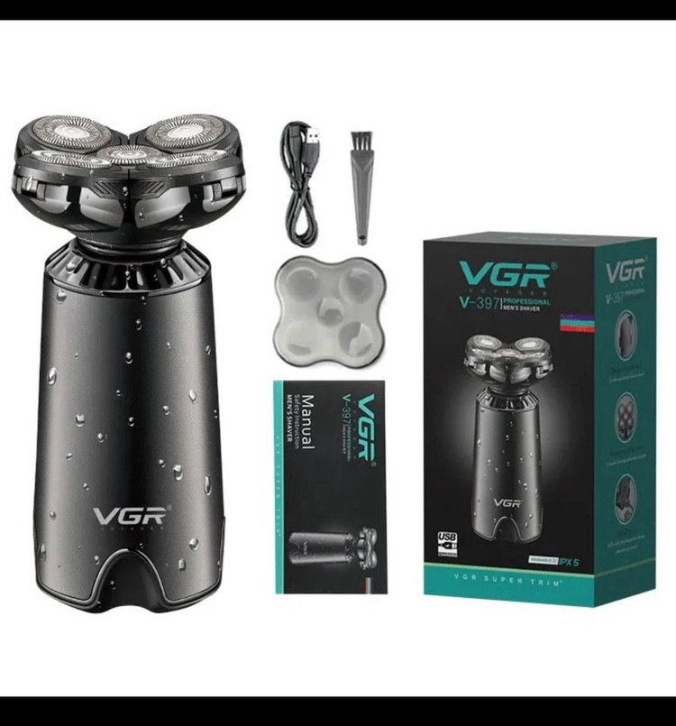 ماشین اصلاح صورت مارک VGR وارداتی ساخت چین مدل V-311 سه تیغ ضد آب نحوه اصلاح چرخشی جنس تیغه استیل پیشرفته