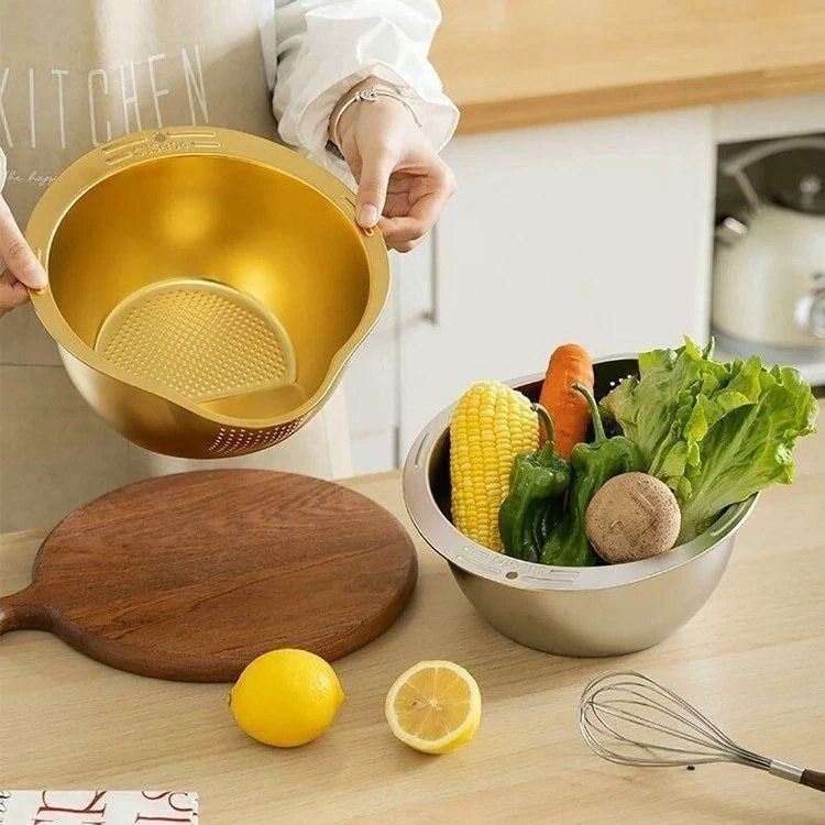 آبکش وارداتی ساخت چین جنس استیل رنگ ثابت مدل دو منظوره رنگ طلایی و سیلور