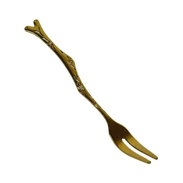 چنگال دسر وارداتی ساخت چین مدل کوچک طرح شاخه طلائی جنس استیل درجه یک