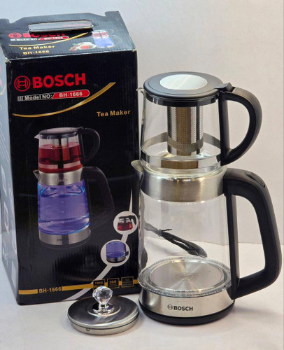 چایساز کتری و قوری برقی مارک BOSCH وارداتی ساخت چین مدل روهمی جنس پیرکس توان ۱۸۰۰ وات