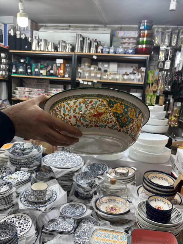 ست کاسه و سینی وارداتی ساخت چین طرح ترمه جنس لعابی سه بار پخت