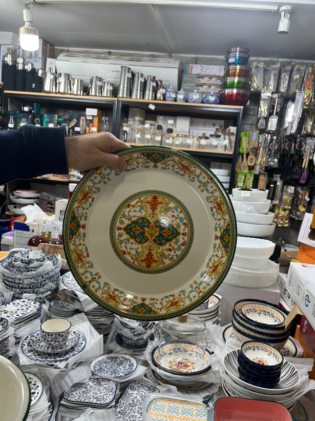 ست کاسه و سینی وارداتی ساخت چین طرح ترمه جنس لعابی سه بار پخت