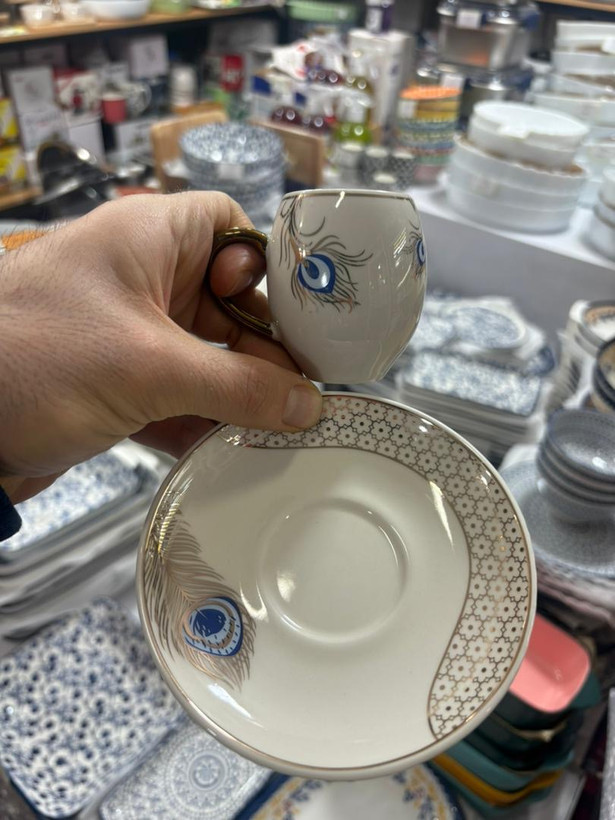 فنجان و نعلبکی قهوه خوری وارداتی ساخت چین جنس چینی بن چاینا
