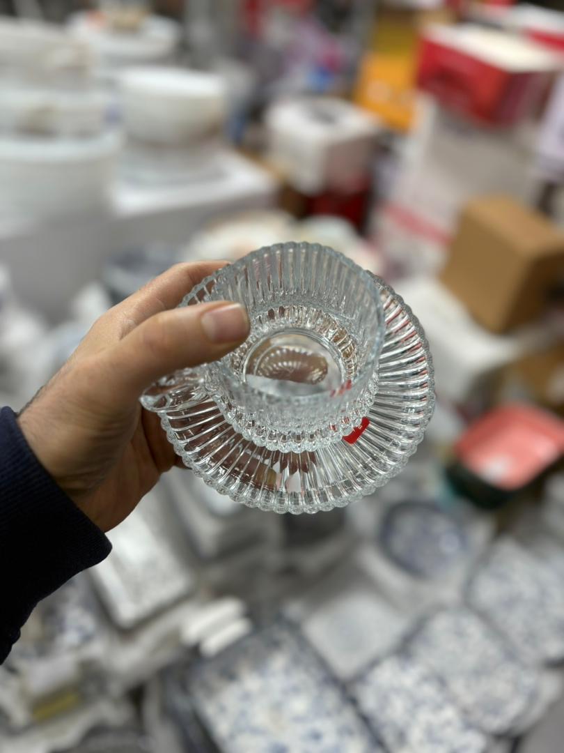 فنجان و نعلبکی چایخوری جنس بلور مارک بیمیکس ساخت ایران طرح راه دار