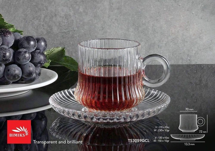 فنجان و نعلبکی چایخوری جنس بلور مارک بیمیکس ساخت ایران طرح راه دار
