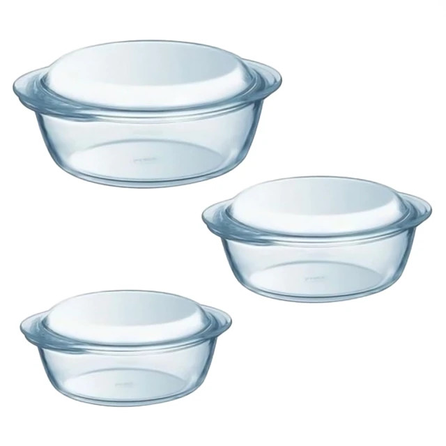 ست ۳ قابلمه پیرکس مارک PYREX وارداتی اصل فرانسه شعله مستقیم حجم ۱/۳ و ۲/۱ و ۳ لیتر