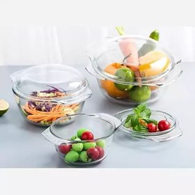 ست ۳ قابلمه پیرکس مارک PYREX وارداتی اصل فرانسه شعله مستقیم حجم ۱/۳ و ۲/۱ و ۳ لیتر