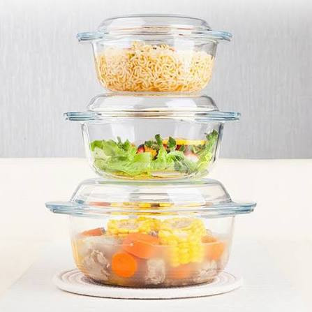 ست ۳ قابلمه پیرکس مارک PYREX وارداتی اصل فرانسه شعله مستقیم حجم ۱/۳ و ۲/۱ و ۳ لیتر