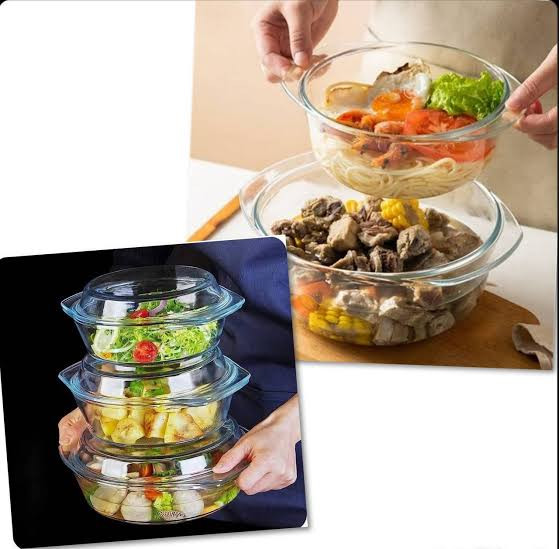 ست ۳ قابلمه پیرکس مارک PYREX وارداتی اصل فرانسه شعله مستقیم حجم ۱/۳ و ۲/۱ و ۳ لیتر