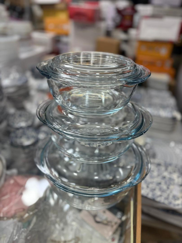 ست ۳ قابلمه پیرکس مارک PYREX وارداتی اصل فرانسه شعله مستقیم حجم ۱/۳ و ۲/۱ و ۳ لیتر