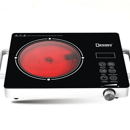 اجاق گاز برقی لمسی مادون قرمز مارک دسینی کد DS3568 وارداتی ساخت چین دارای صفحه شیشه ای مشکی مقاوم