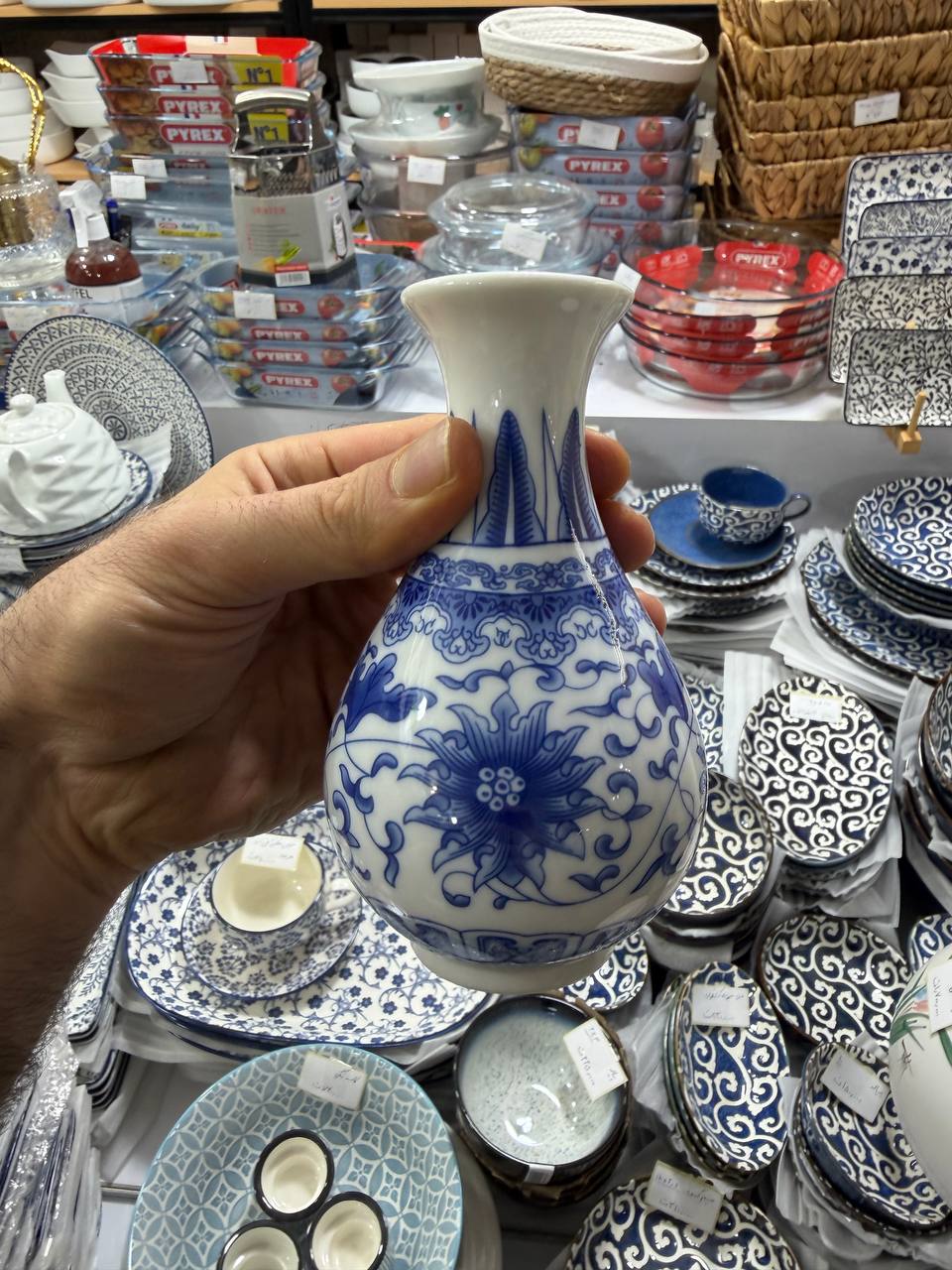 گلدان قلم آبی وارداتی ساخت ساخت چین جنس چینی ارتفاع ۱۴ سانت