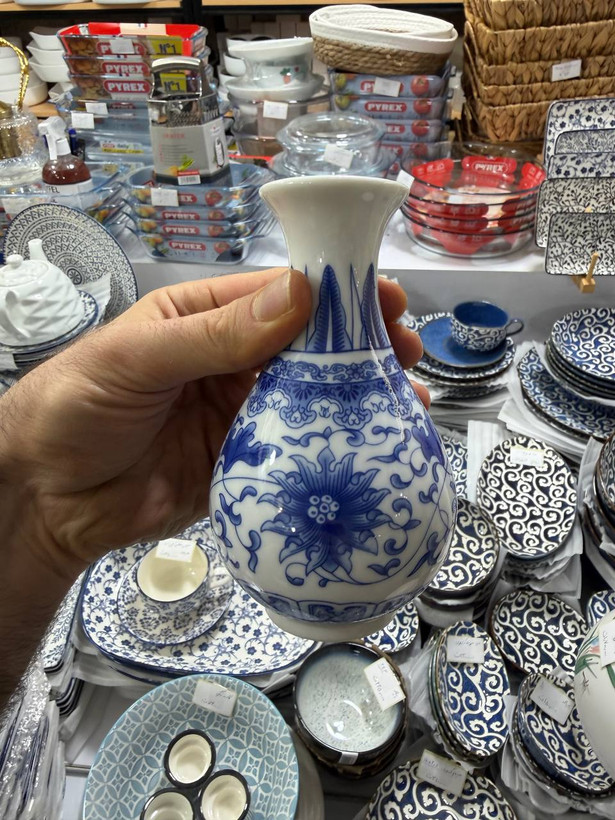 گلدان قلم آبی وارداتی ساخت ساخت چین جنس چینی ارتفاع ۱۴ سانت