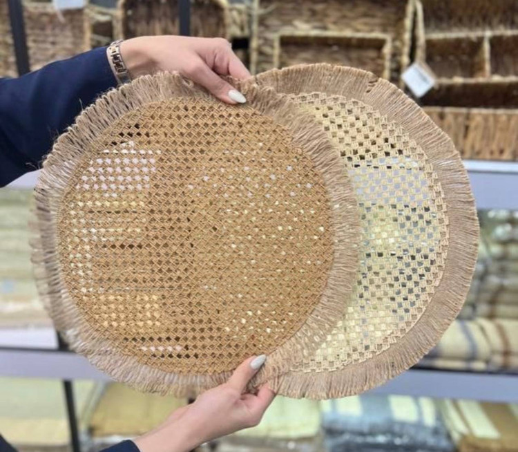 زیر بشقابی گرد کنفی مکرومه وارداتی ساخت چین قطر ۳۸ سانت