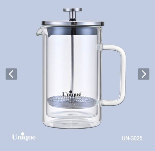 فرنچ پرس مارک یونیک اصلی شرکتی کد UN-3025 وارداتی ساخت چین پیرکس دو جداره بسیار ضخیم و سنگین آنتی شوک حجم ۶۰۰ میل
