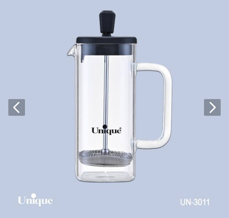 فرنچ پرس پیرکس طرح مربع مارک یونیک اصلی شرکتی کد UN-۳۰۱۱ وارداتی ساخت چین جنس بسیار ضخیم و سنگین آنتی شوک حجم ۳۵۰ میل
