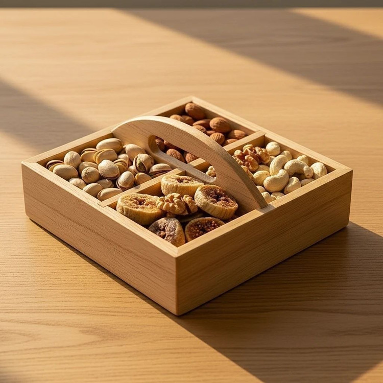 آجیل خوری دسته دار ۴ خانه چوب رابر کیفیت عالی ساخت ایران