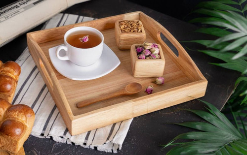 سینی مربع دسته دار چوب رابر کیفیت عالی ساخت ایران طول و عرض ۳۲/۵ سانت