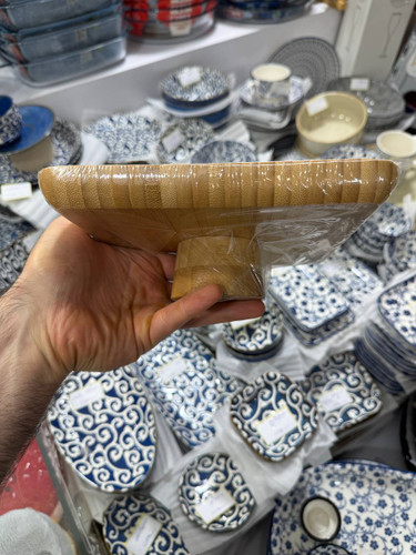 شیرینی خوری پایه دار چوب بامبو وارداتی ساخت چین ورق ضخیم کیفیت عالی ابعاد ۶ در ۲۰ سانت